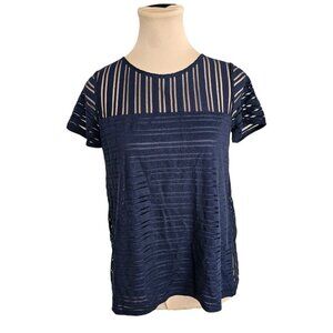 Armani Exchange Navy Blue Striped Tee Shirt W/ Open Back Sz XS